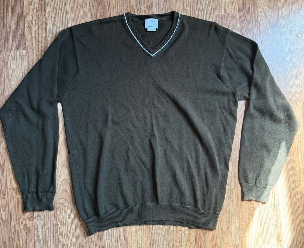 OLD NAVY Lambs Wool Sweater Men XL Green Cream Vintage Y2k V-Neck Knit Capsule